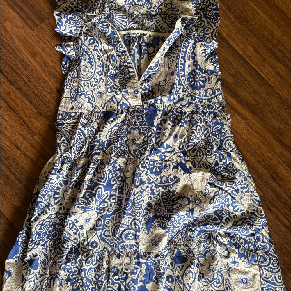 Umgee Blue and Cream Paisley Mini Dress